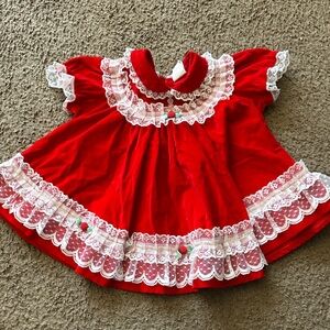 Vintage Red Velvet & Lace Baby Dress